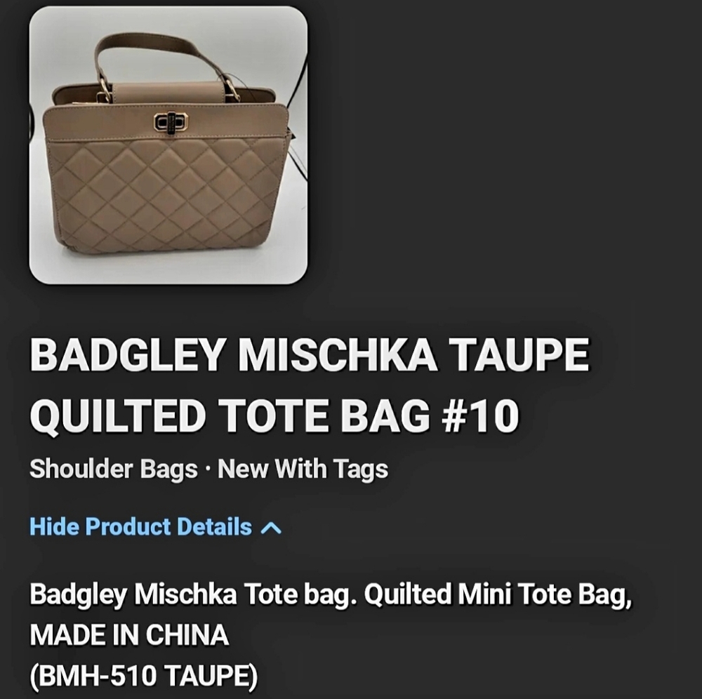 Badgley Mischka Taupe Quilted Handbag